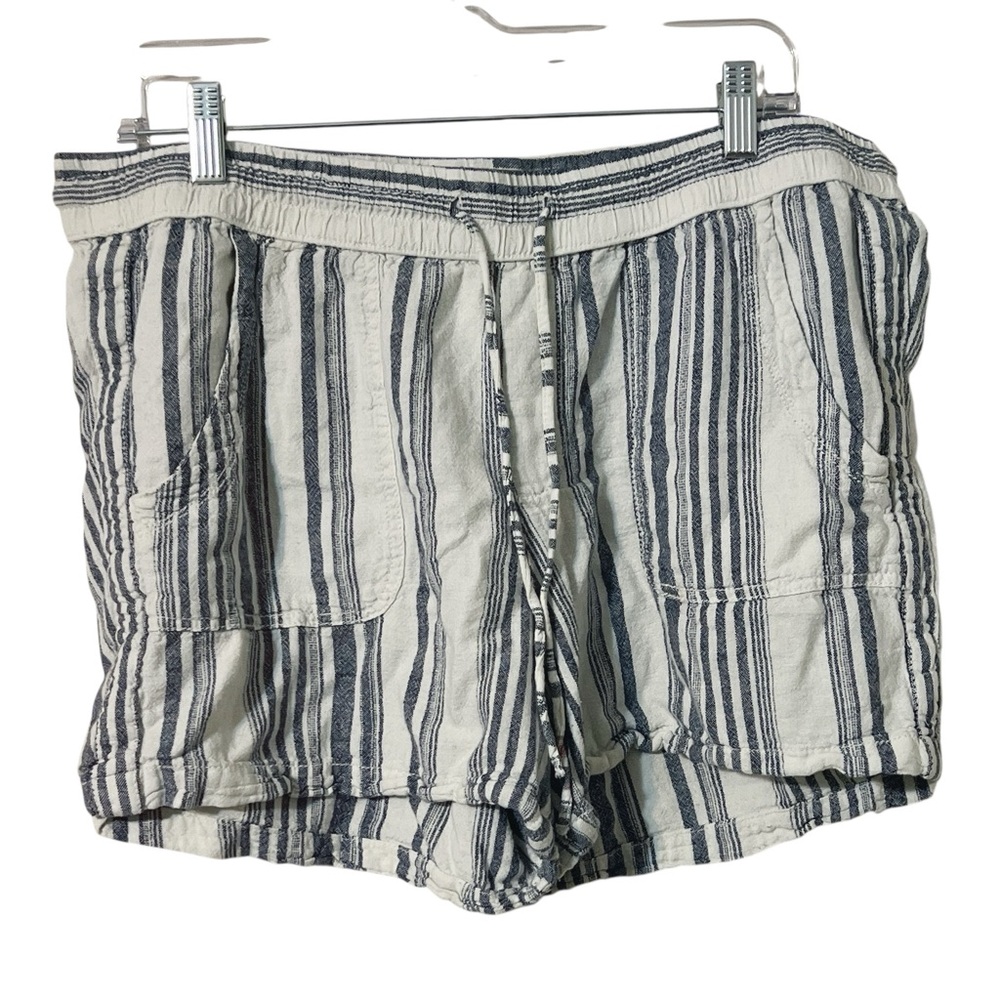 Faded Glory Navy Blue and White Linen Blend Shorts with Elastic Waistband Sz 16